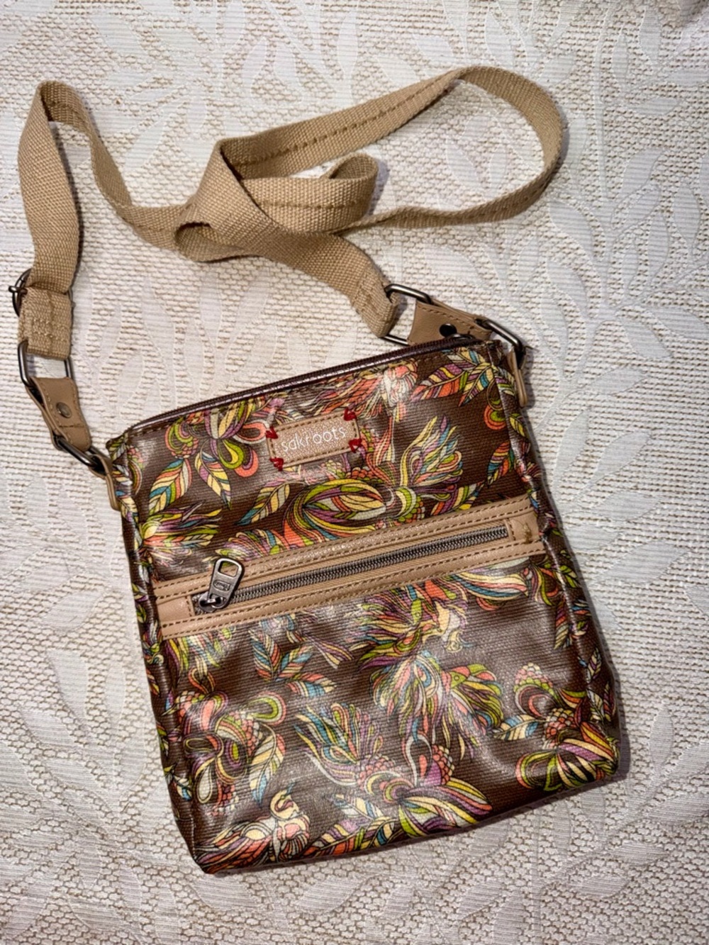 Sakroots Phoenix Peace Multicolor Floral Crossbody Bag - Brown Base
